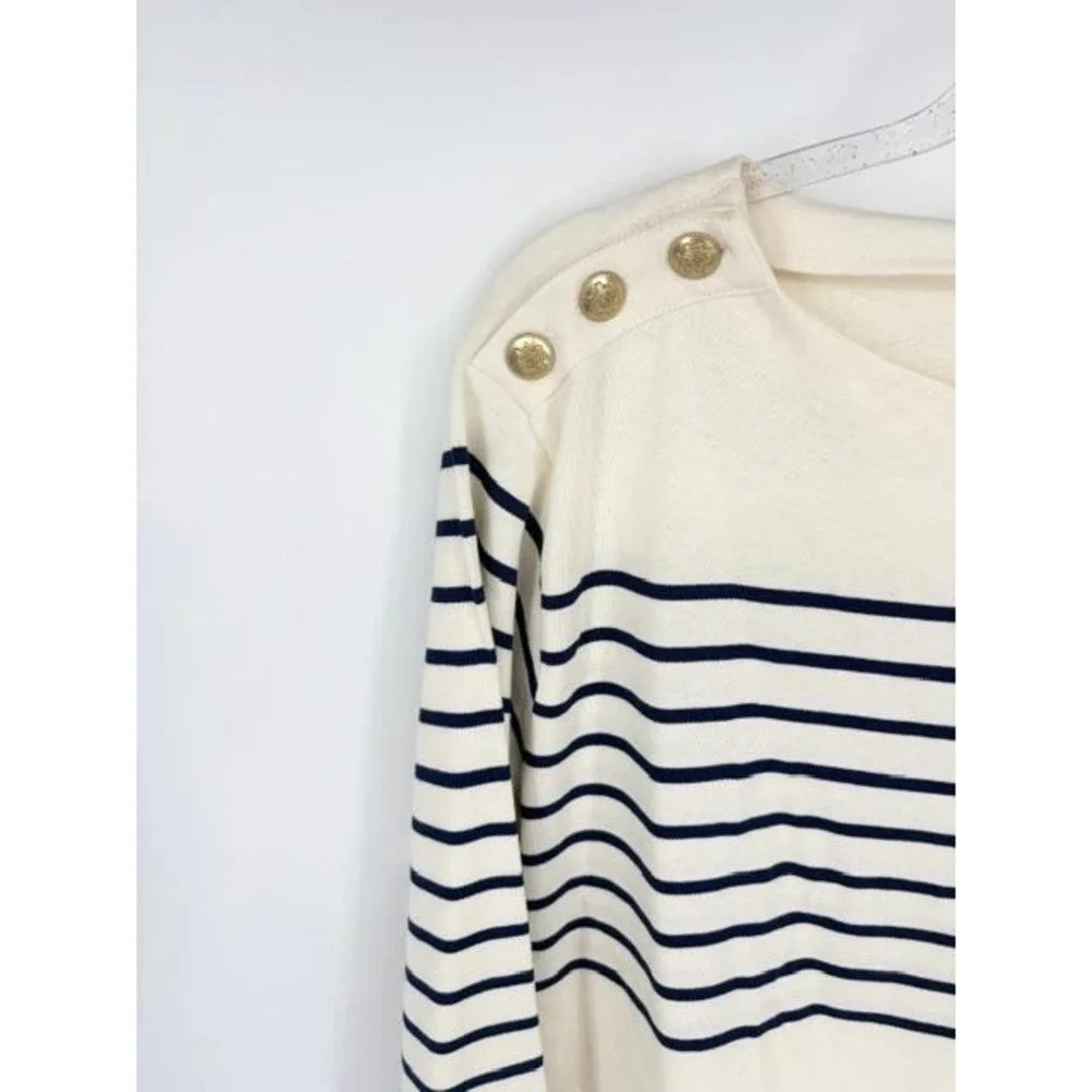 J Crew Cropped Boatneck T-Shirt With Buttons Mariner Cotton Nautical Size Medium